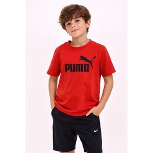 Puma Graphic T-Shirt Kids Size Medium 10-12 Red Short Sleeve Logo Sportswear Tee